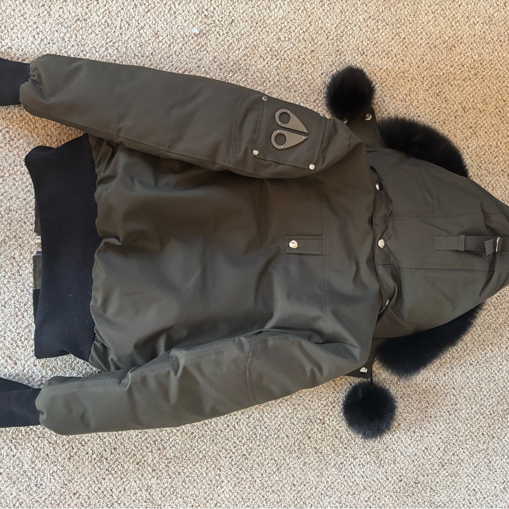Moose Knuckles Olive Debbie Bomber Jacket with Black Fur Trim - Picture 6 of 6